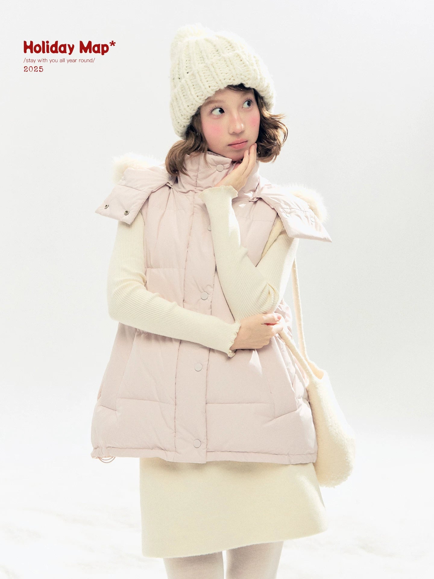 "Morning Mist" A-Line Wool-Blend Mini Skirt (Mist Gray/ Cream Beige)