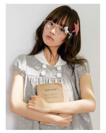 “Grey Sugar Cloud” Grey Polka Dot Doll Collar Dress
