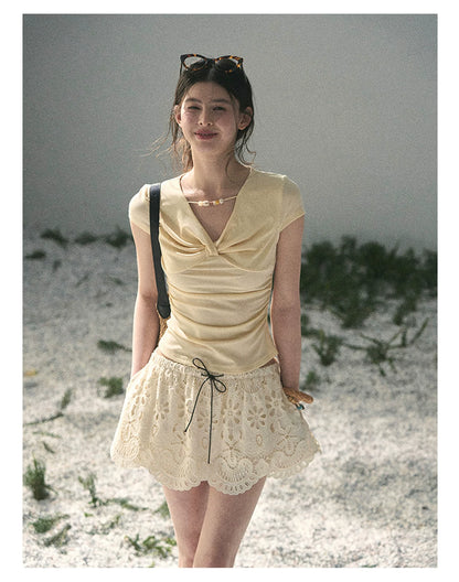 “Lost in Your Embrace” Dutch Cream Lace Puff Skort
