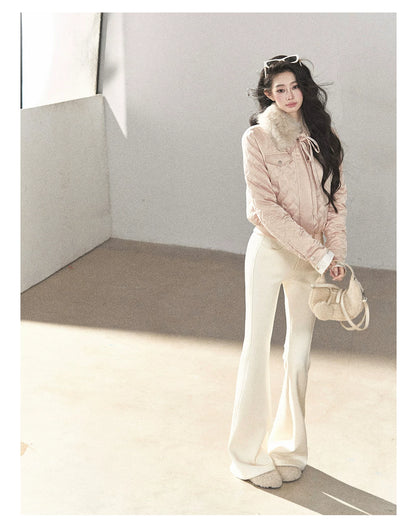 AOMALM - Cinnamon Pink 90% White Duck Down Cropped Puffer Jacket