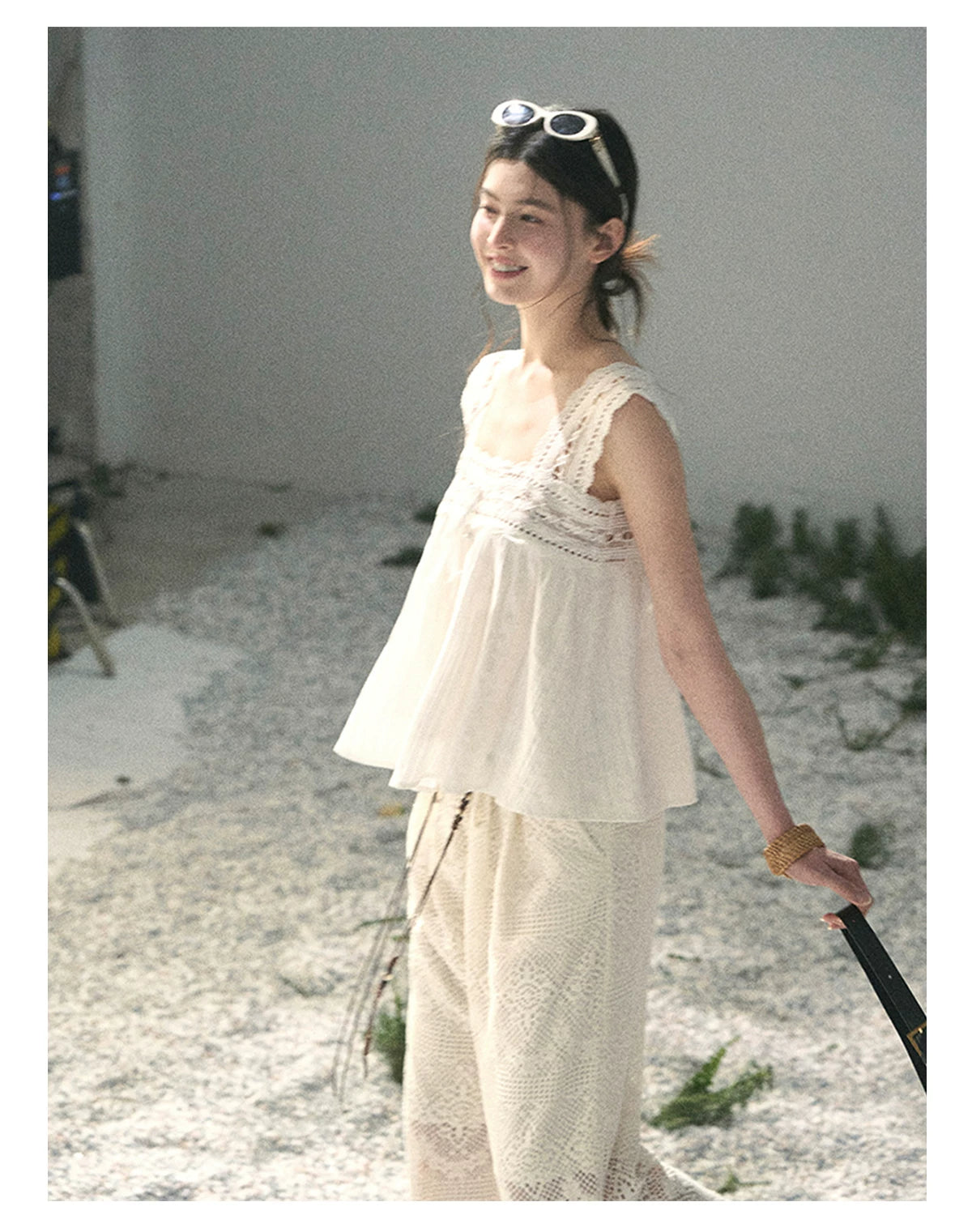 “Summer Light Through Veil” Ivory Lace Babydoll Blouse