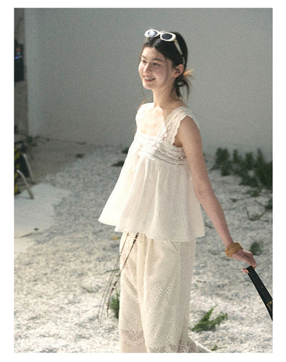 “Summer Light Through Veil” Ivory Lace Babydoll Blouse