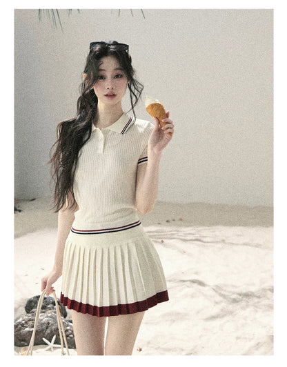"The Softest Touch" Dutch Cream Collegiate Knit Top & Mini Skirt Set