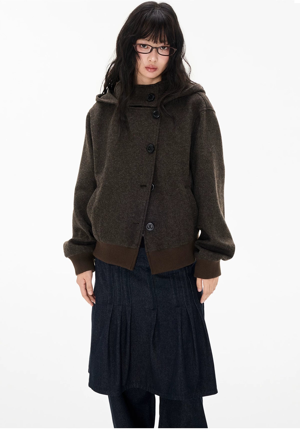 EZEK | Preppy Hooded Wool Blend Jacket with Button Front