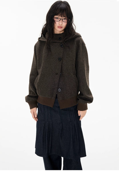 EZEK | Preppy Hooded Wool Blend Jacket with Button Front