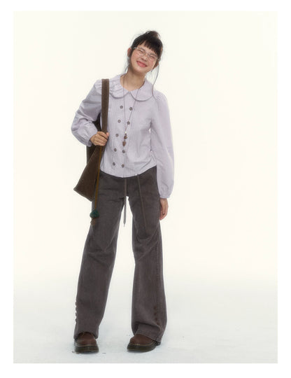 "A Season Called Autumn" Coffee Brown Vintage Washed Wide-Leg Utility Pants