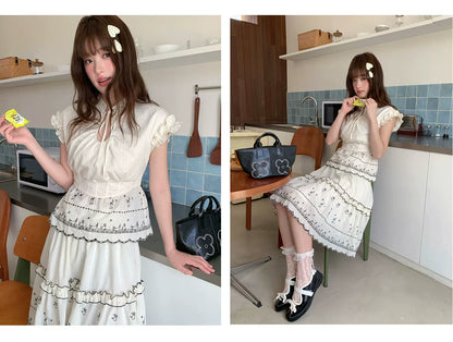 [RF] “Ivory Star Whisper” Polka Dot Two-Piece Skirt Set