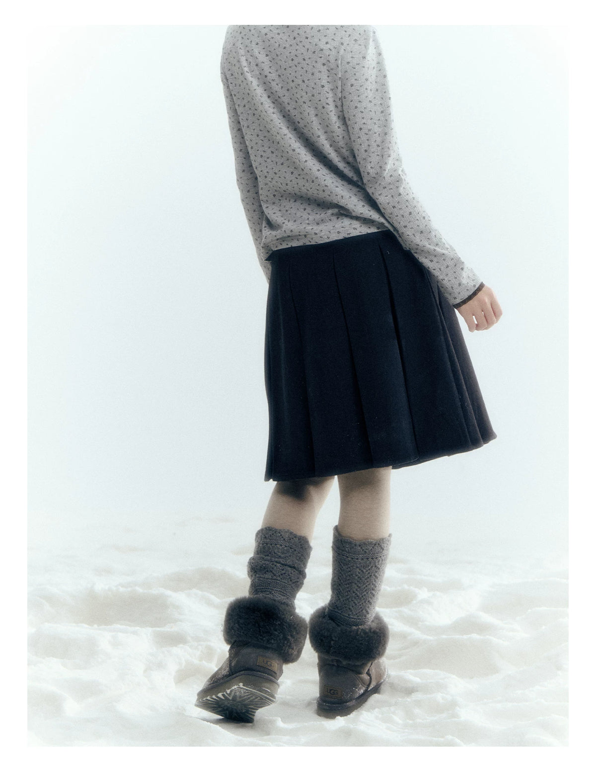 Horridale - Dark Gray Wool-Look A-Line Pleated Mini Skirt