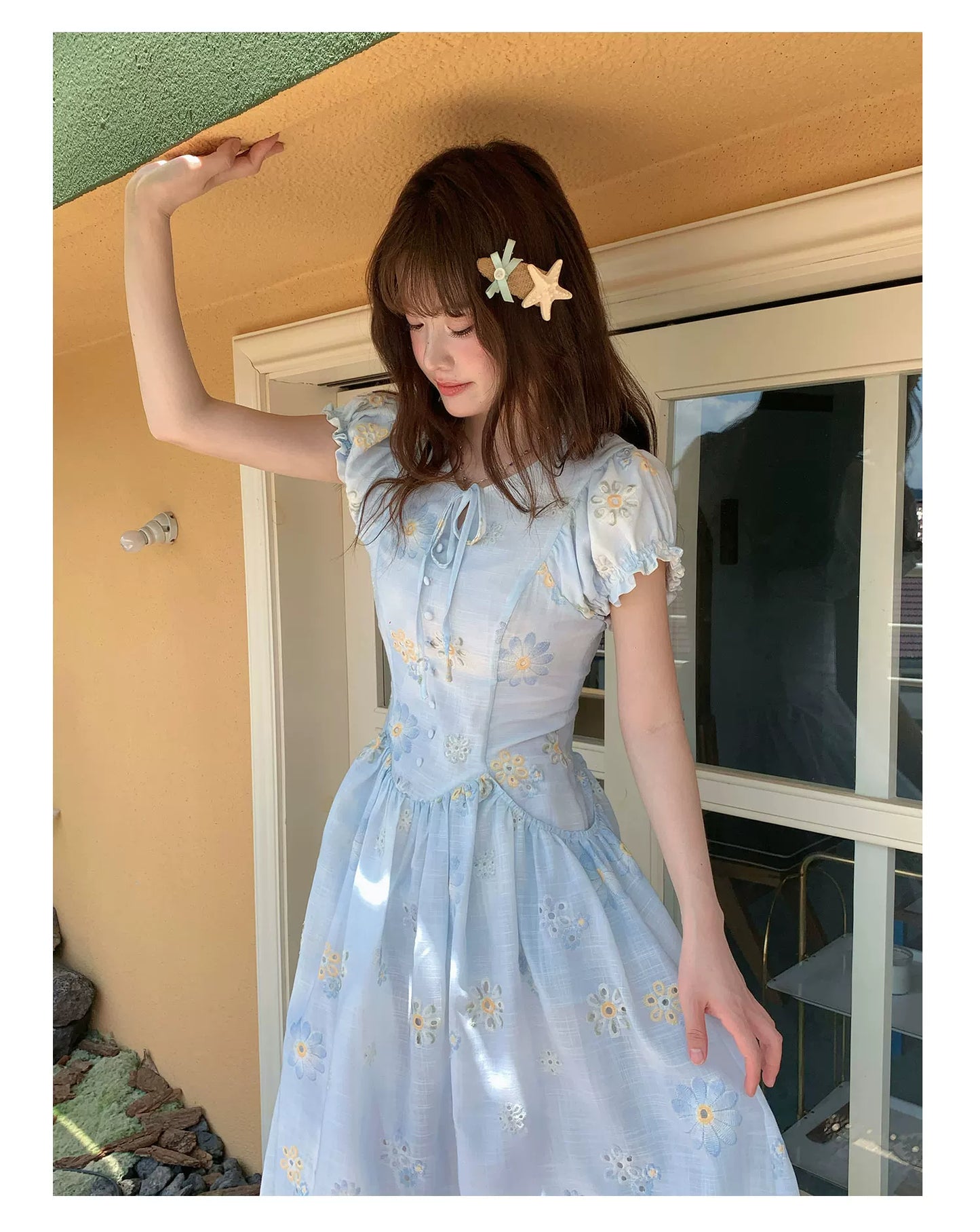 [RF] “Blue Daisy Whisper” Sky Blue Floral Dress