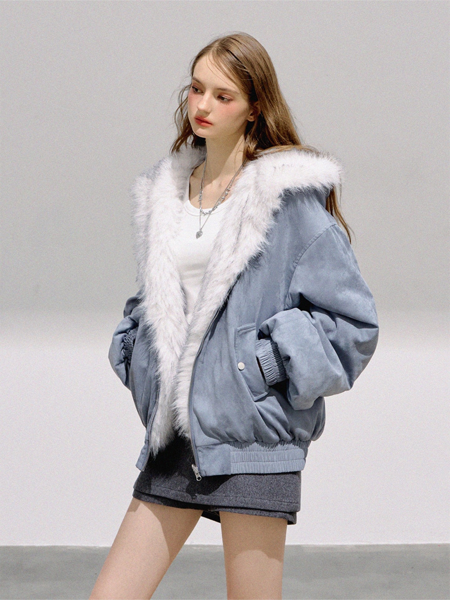 BOHOL BLING - Glacier Blue Reversible Faux Suede Fleece Jacket