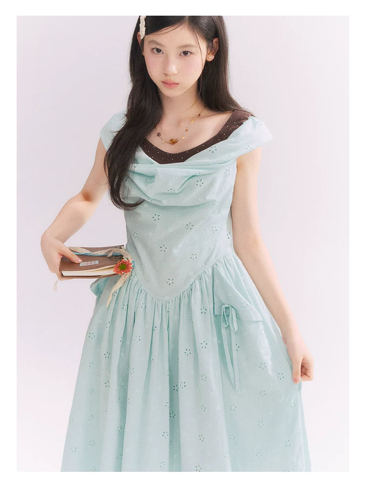 “Heartfelt Rendezvous” Mint Green French Embroidered Cutout Dress