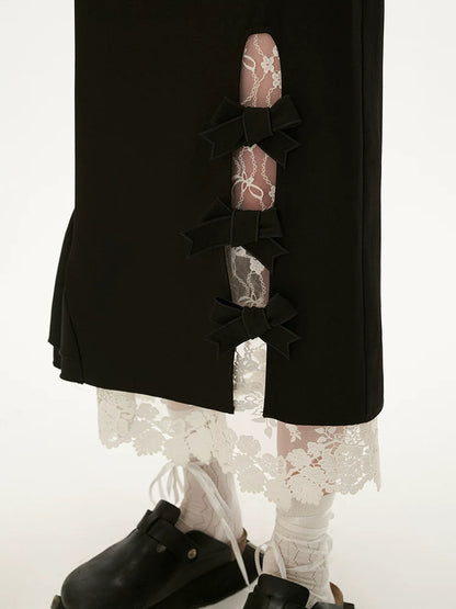 MAMC - Black Layered Lace Bow Maxi Skirt