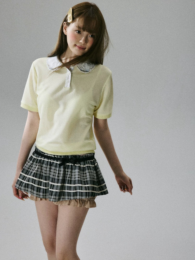LOST FOREST - Goose Yellow Lyocell Double-Collar Polo Top
