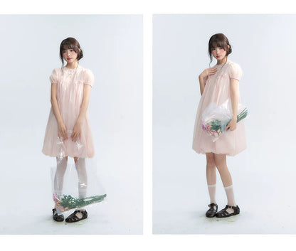 "Little Princess" Strawberry Pink Lace Bow Bubble Hem Midi Dress