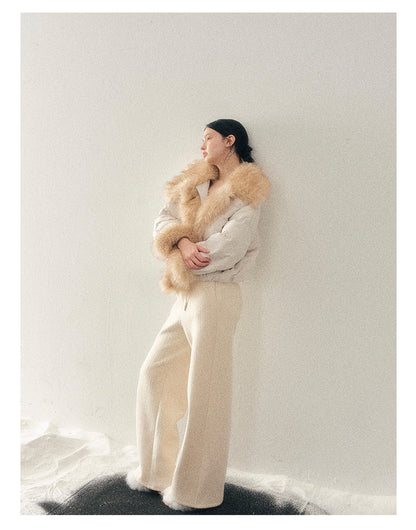 少也眼 “She Listens to the Snow’s Whisper” Pearl Matte White Fur-Collar Down Jacket
