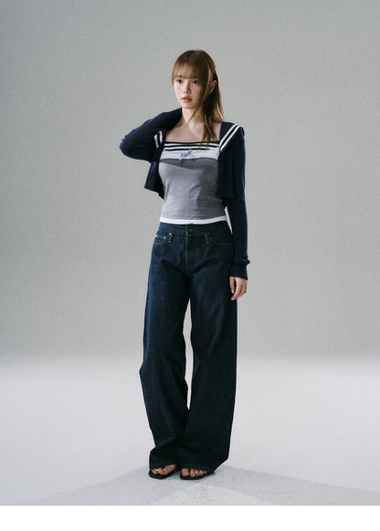 LOST FOREST - Navy Hooded Knit Cardigan