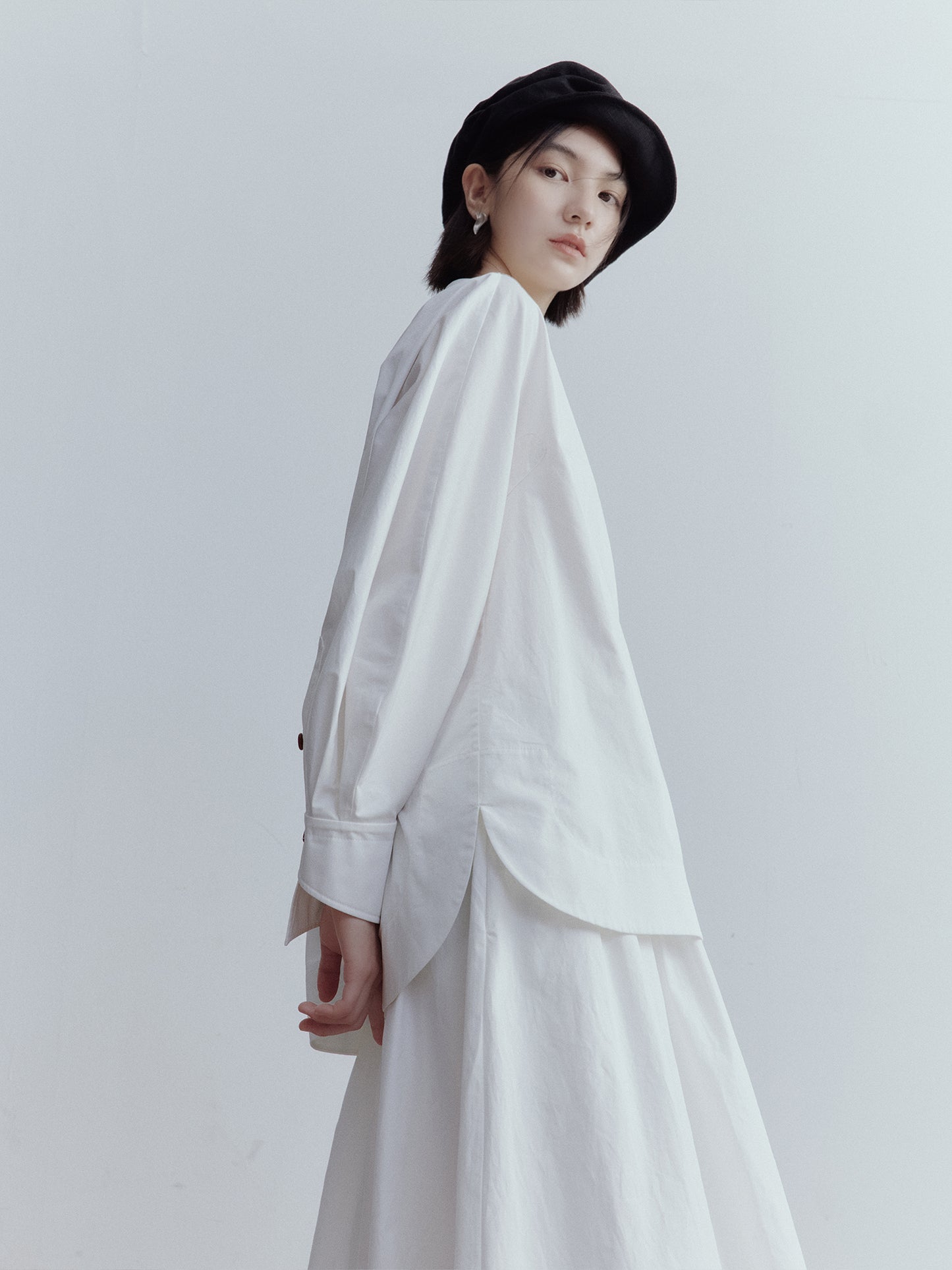 FUSSED Everyday Nerd Cotton Eyelet-Paneled Shirt in Mist White FOF-25SS136a