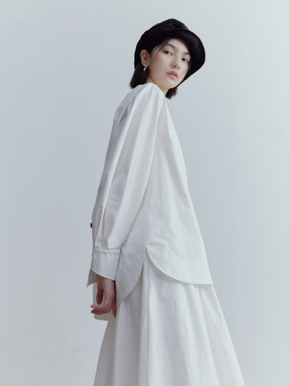FUSSED Everyday Nerd Cotton Eyelet-Paneled Shirt in Mist White FOF-25SS136a