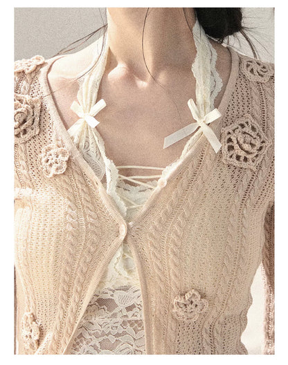 "Moss Whisper" Knit Sun Protection Cardigan & Cami Top