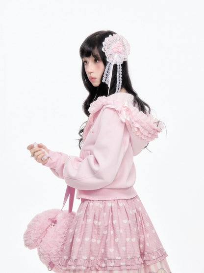 “Ribbon Daydream” Pink Cropped Zip-Up Hoodie