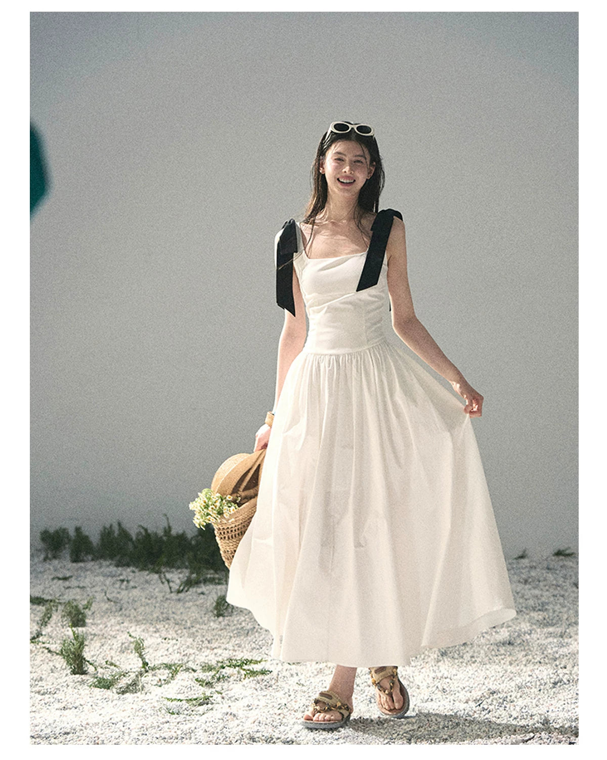 "Whispered Spring Midnight" Gardenia White Maxi Sundress 84545