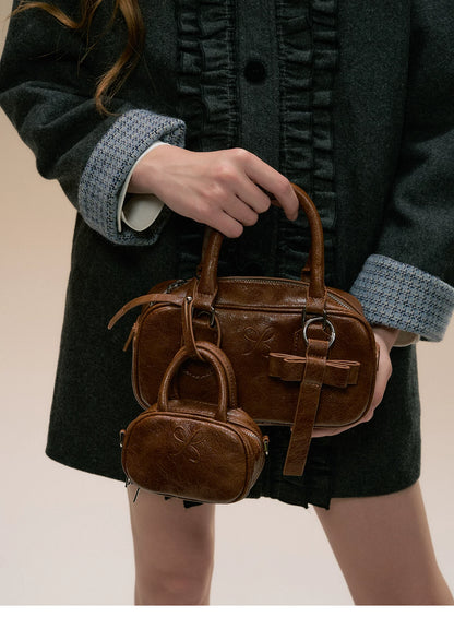 SunsetPark - Suede Bow Boston Handbag (Red / Brown / Floral / Blue / Pink)