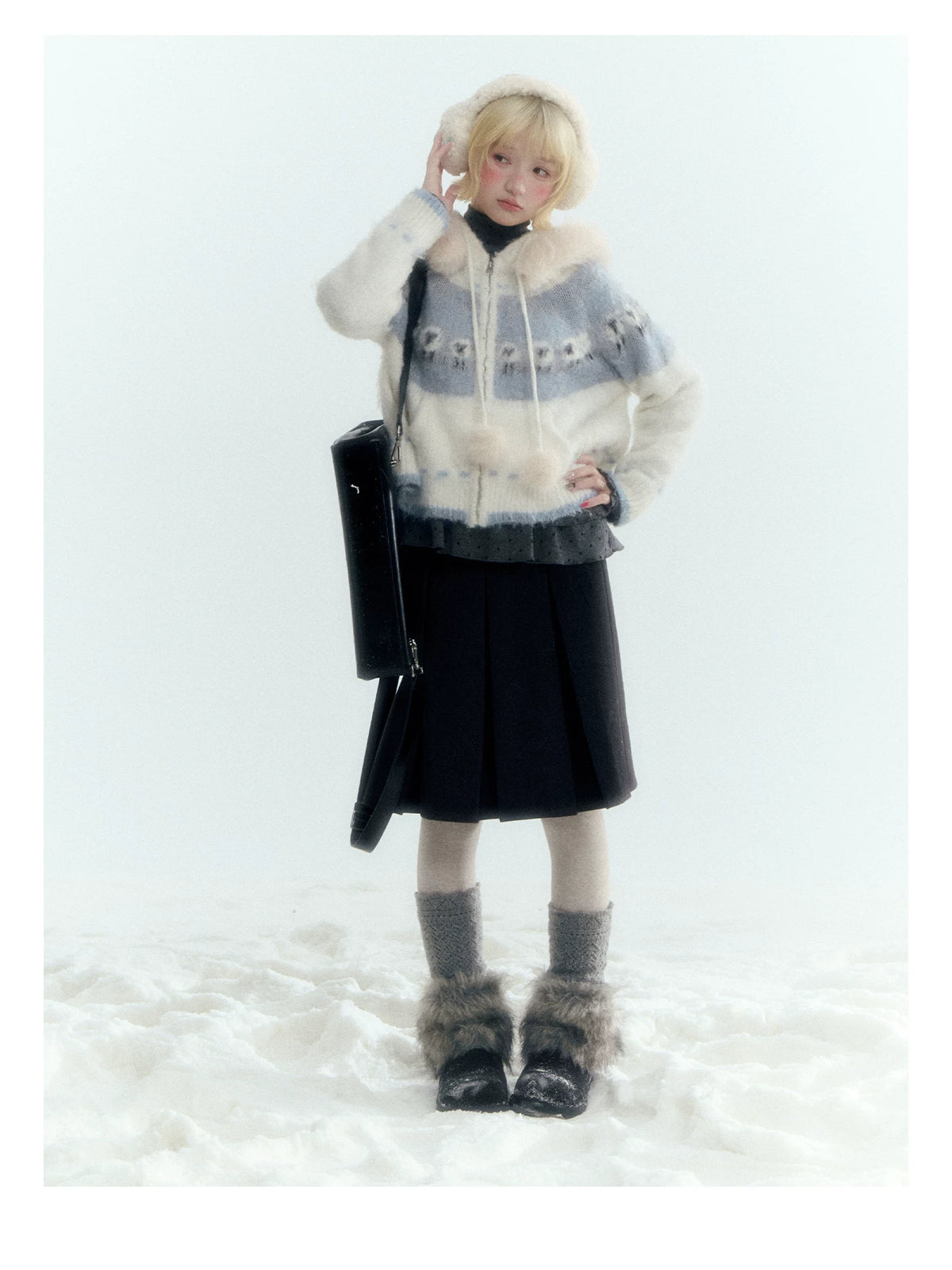 Horridale - Dark Gray Wool-Look A-Line Pleated Mini Skirt