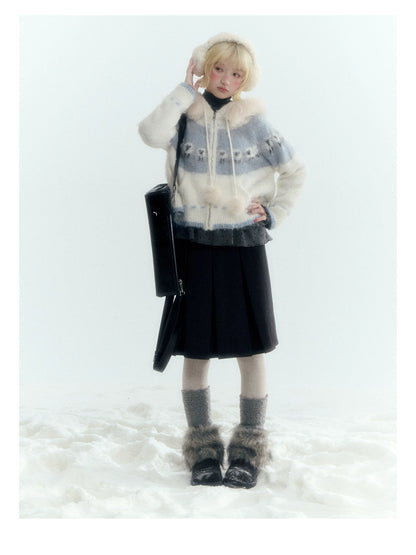 Horridale - Dark Gray Wool-Look A-Line Pleated Mini Skirt