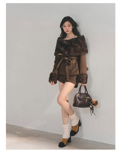 少也眼 “Drifting Through Her Dreams” – Winter Luxe Three-Piece Cape Set - Chestnut Brown 8746513