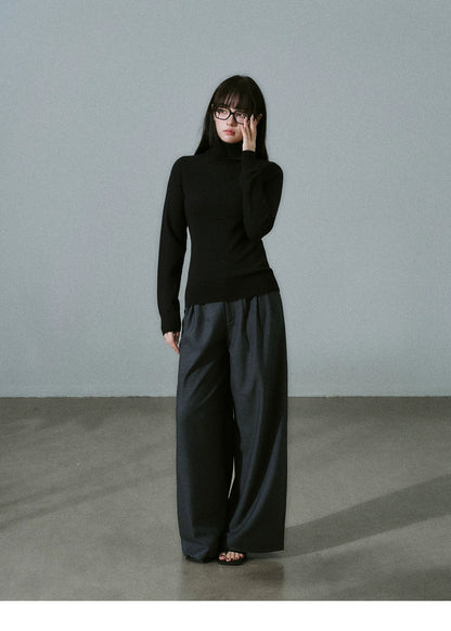 LOST FOREST - Low-Rise Triple-Pleat Wide-Leg Trousers (Black / Red Brown / Gray)