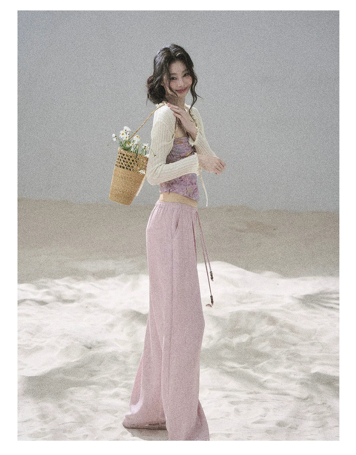 "Follow the Sea Breeze" Lightweight Straight-Leg Wide-Leg Pants (Lotus Pink/ Gray Sage Green/ Gray Blue)