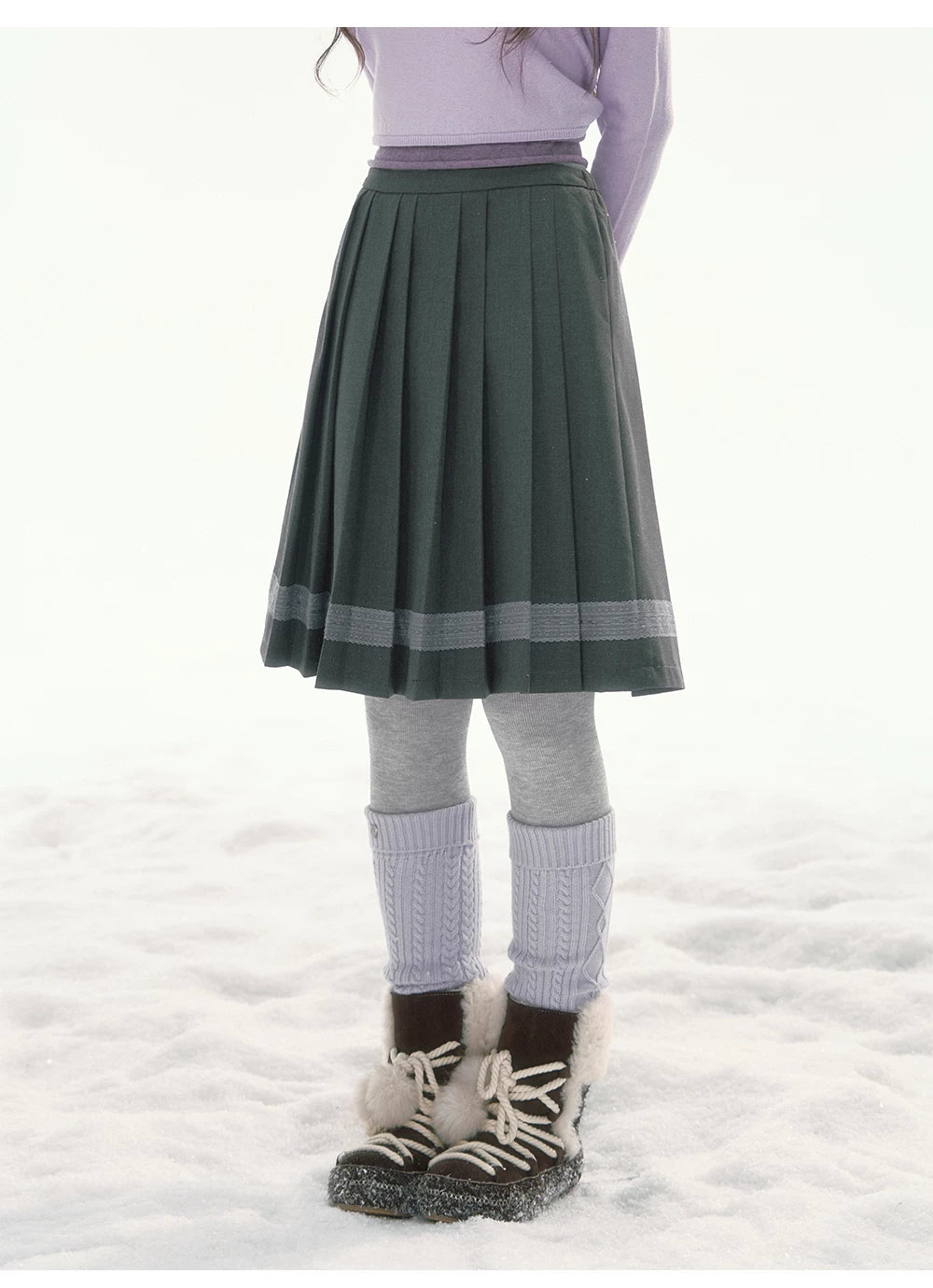 CANSTORE - "Ink Floral Reverie" Dark Gray Pleated Mini Skirt with Lace Trim