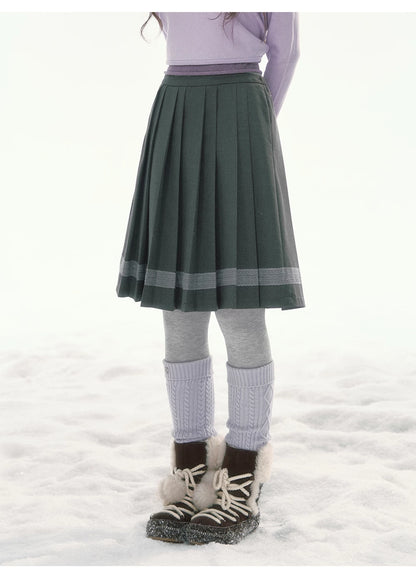 CANSTORE - "Ink Floral Reverie" Dark Gray Pleated Mini Skirt with Lace Trim
