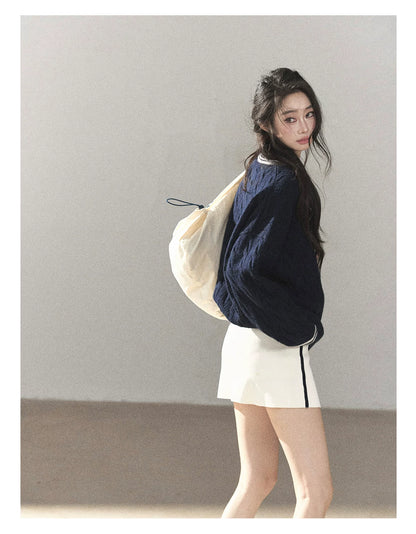 AOMALM - "Navy in Negative Space" Navy Academy-Style Knit Two-Piece Set
