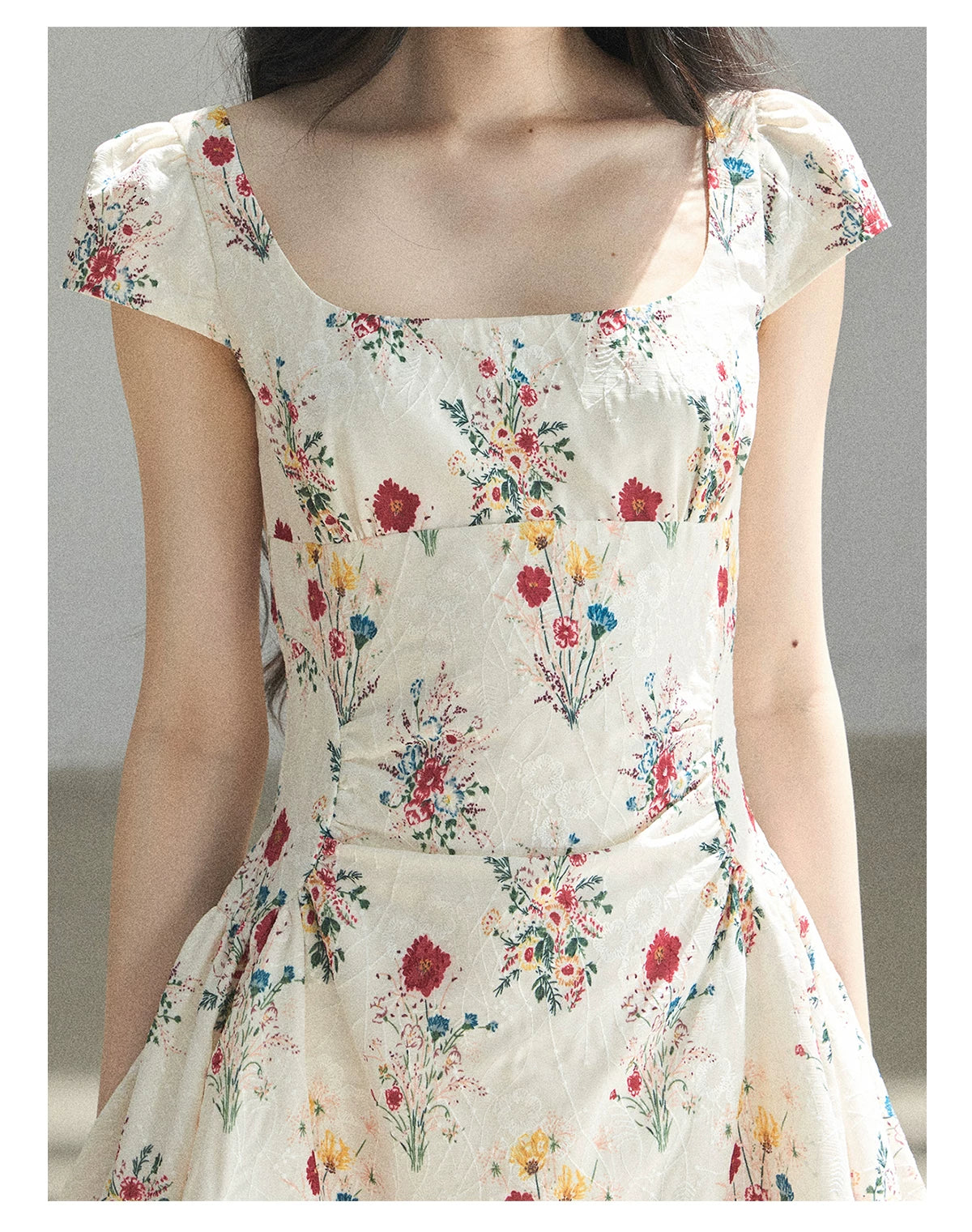 "Bloom Before Dawn" Dutch Cream Embroidered Floral Chiffon Mini Dress