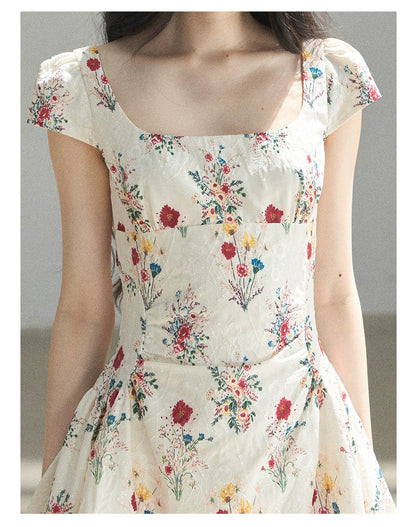 "Bloom Before Dawn" Dutch Cream Embroidered Floral Chiffon Mini Dress