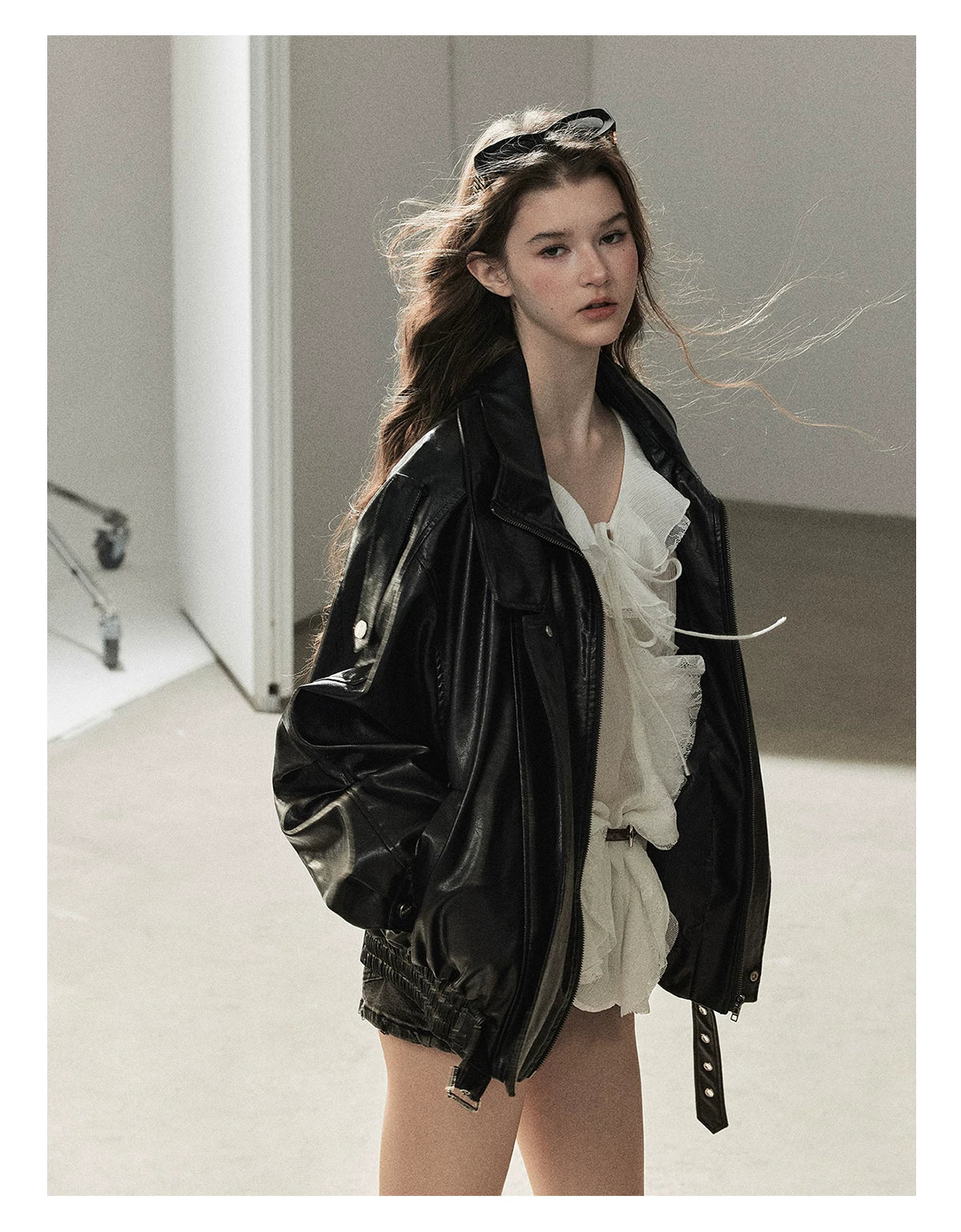 AOMALM - "Solo Journey" Quiet Black Oversized PU Moto Jacket