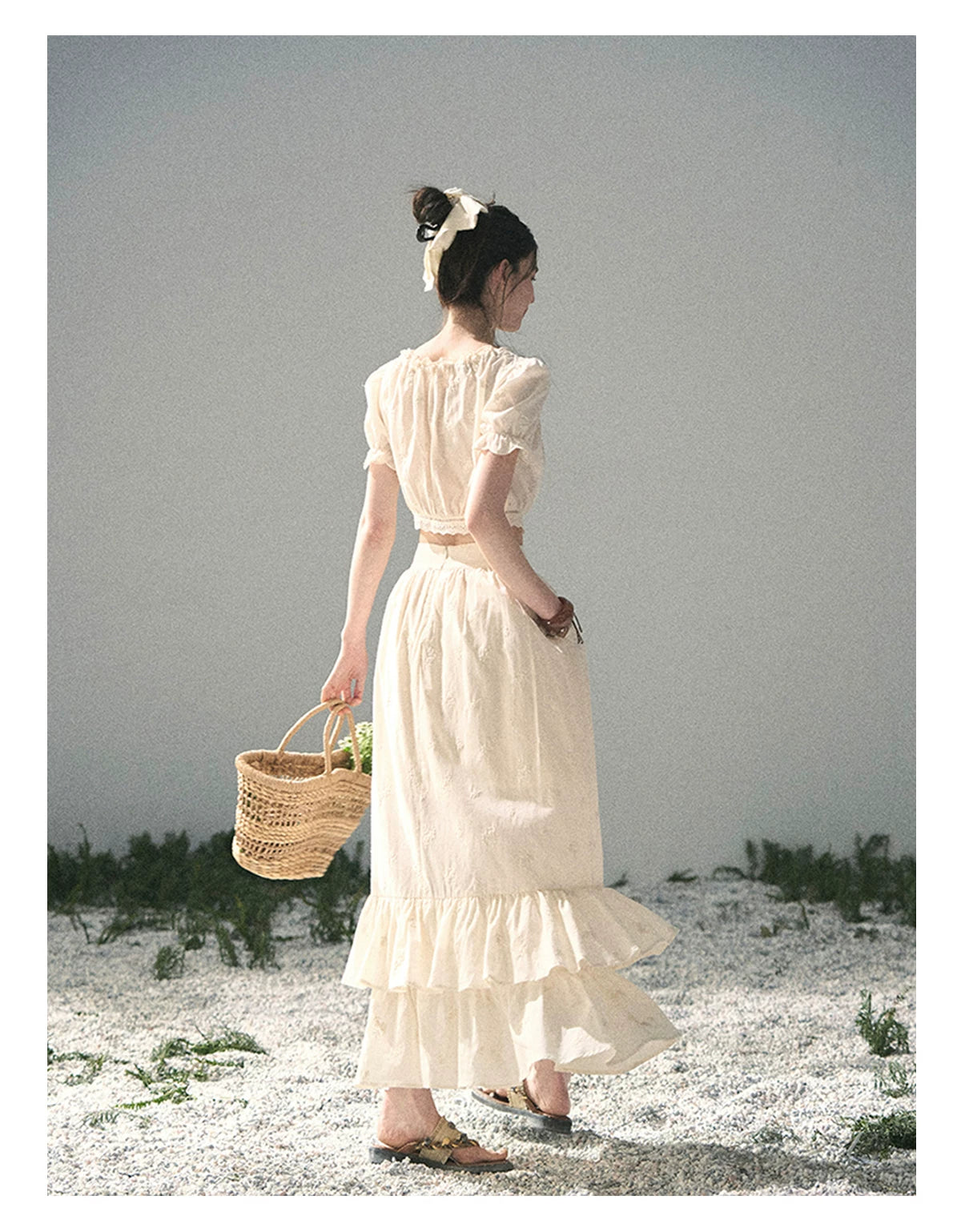 “Fallen Into the Garden” Dutch Cream Two-Piece Skirt Set 5635432