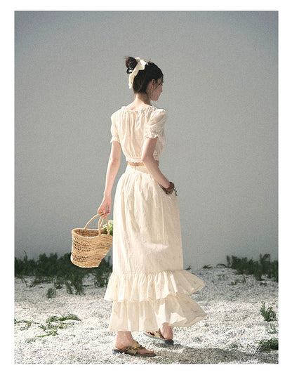 “Fallen Into the Garden” Dutch Cream Two-Piece Skirt Set 5635432