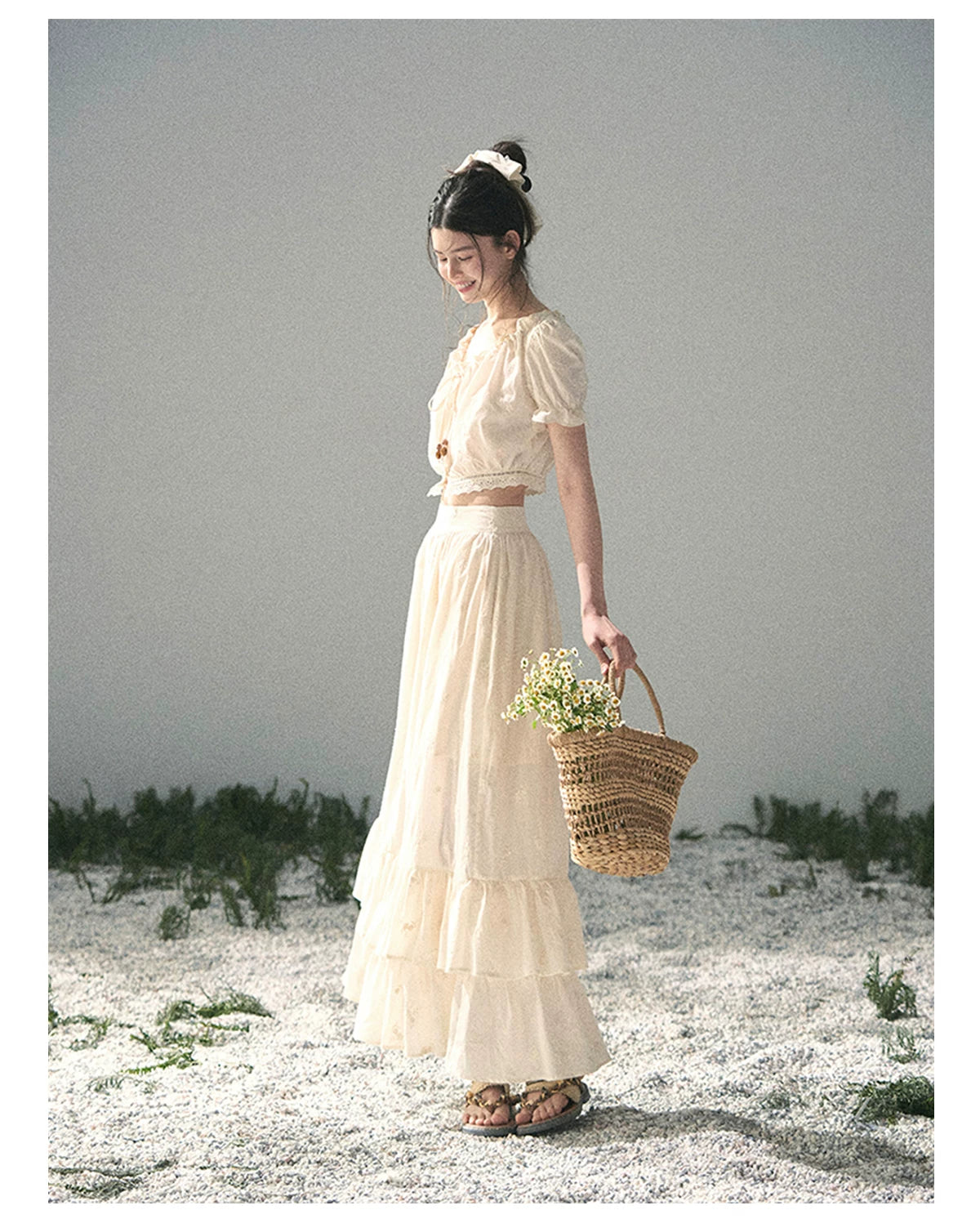 “Fallen Into the Garden” Dutch Cream Two-Piece Skirt Set 5635432