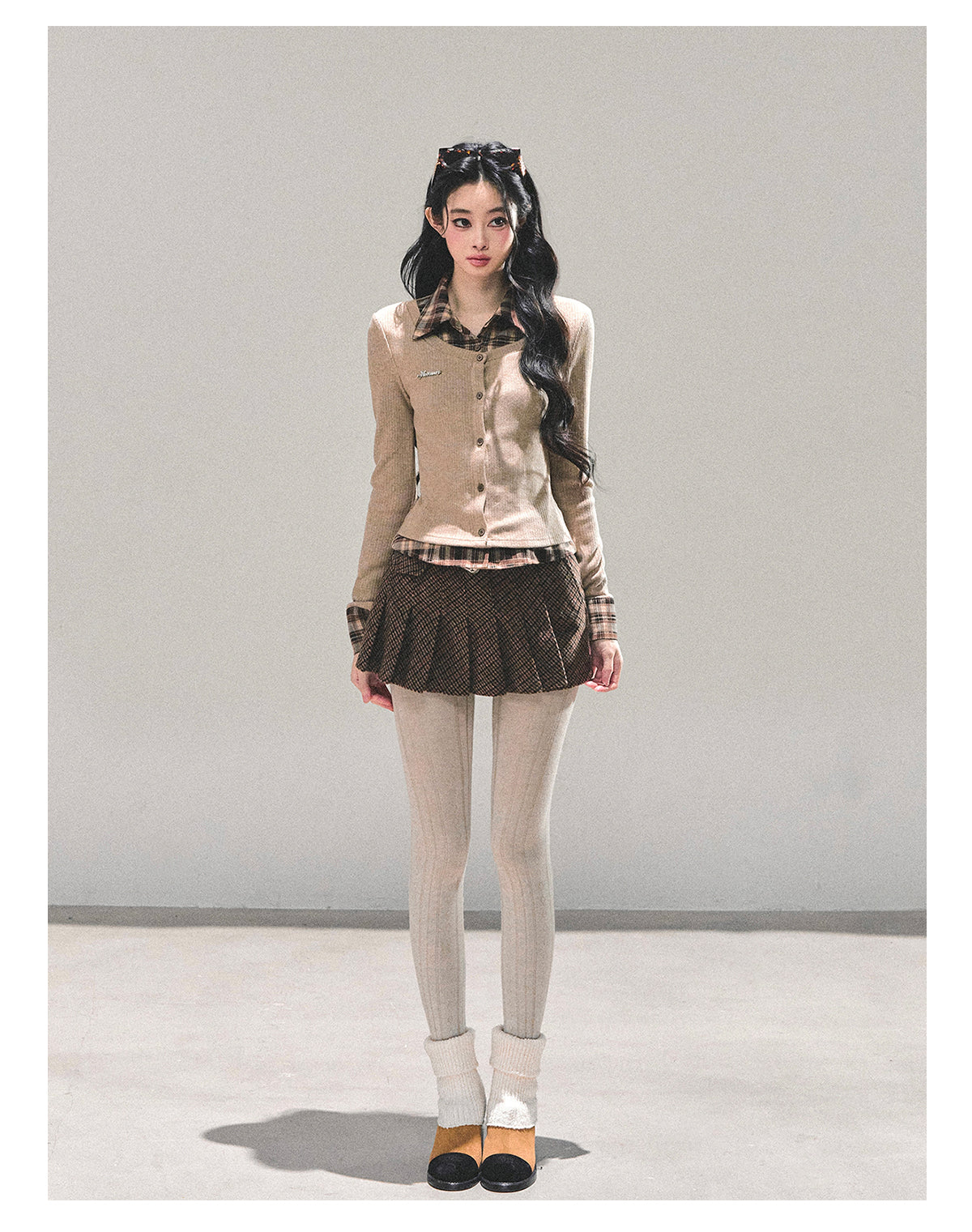 少也眼 “Whispers of Moss” Layered-Effect Polo Knit Top 543647584