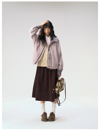[CAN] "Lavender Plaid Notes" Dusty Purple Plaid Double Collar Cropped Jacket