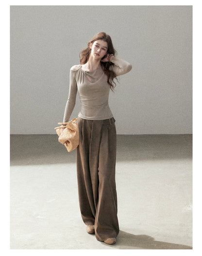 AOMALM - "A Touch of Autumn" Loose Relaxed Balloon Wide-Leg Pants With Belt (Dusty Taupe Brown / Quiet Black)