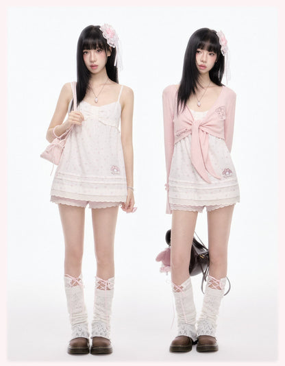 “Melody Blush Garden” Pink Knit Cardigan & Floral Cami Set