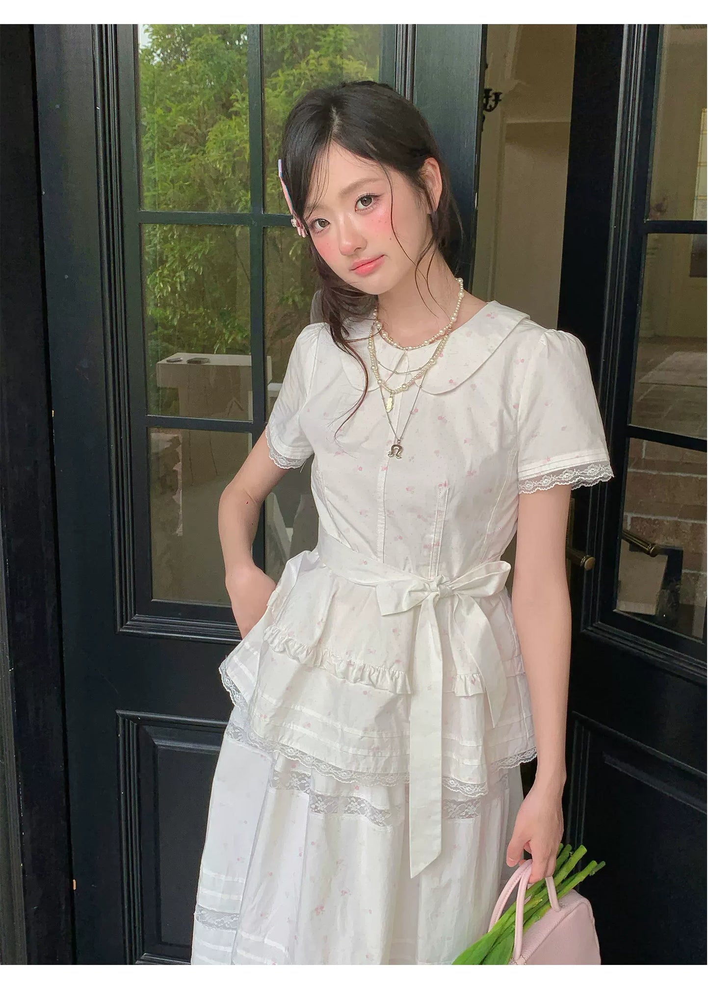 “Midsummer Blossom Letter” White Floral Cake Skirt Set