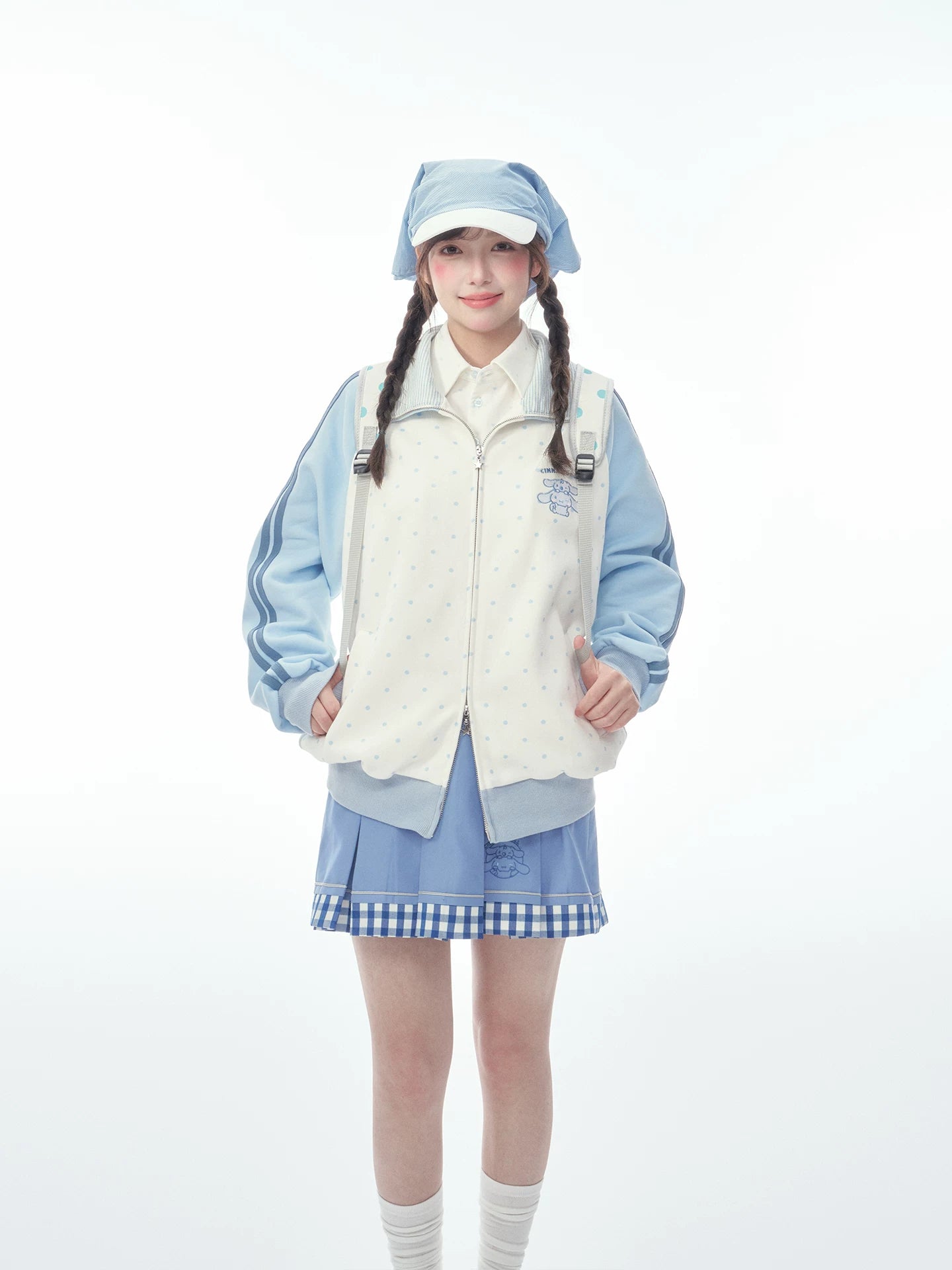 "Spring Breeze" Blue & White Polka Dot Track Jacket