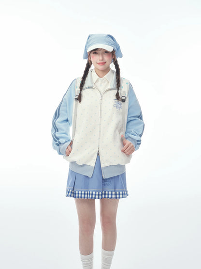 "Spring Breeze" Blue & White Polka Dot Track Jacket