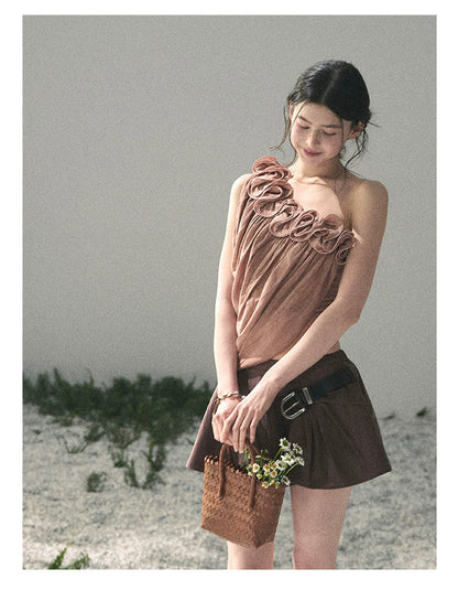 “Where Spring Petals Fall” Dusty Rose Ruffle Off-Shoulder Top