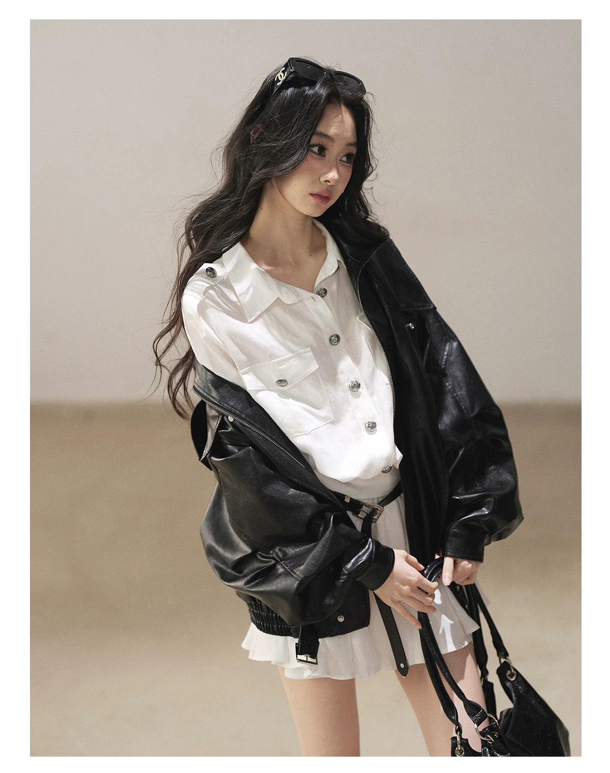 AOMALM - "Solo Journey" Quiet Black Oversized PU Moto Jacket