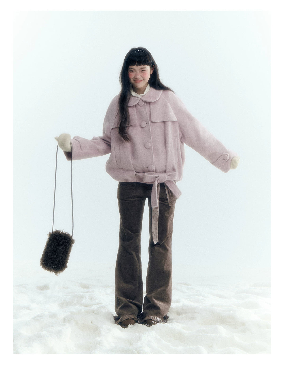 Horridale - Milk Tea Brown Floral Belt Corduroy Flare Pants